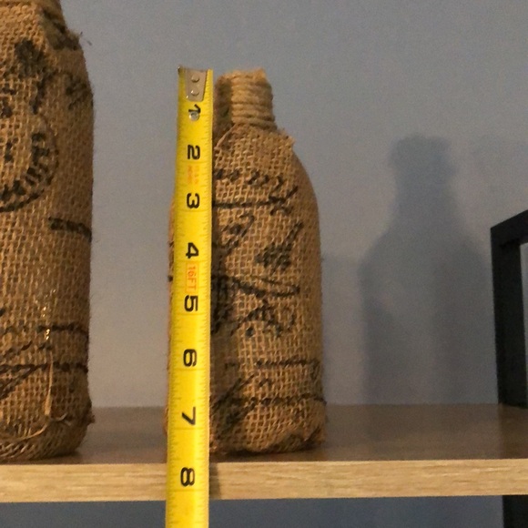 Set of 3 burlap and twine wrapped glass bottles. - Picture 5 of 8